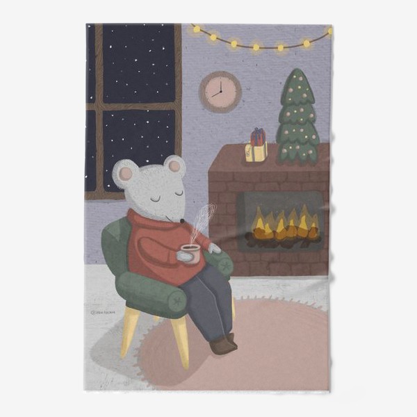 Полотенце &laquo;Новогодняя мышка в уютной комнате&raquo;