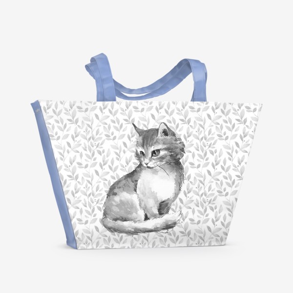 Пляжная сумка «Котенок. Черно-белая акварель»