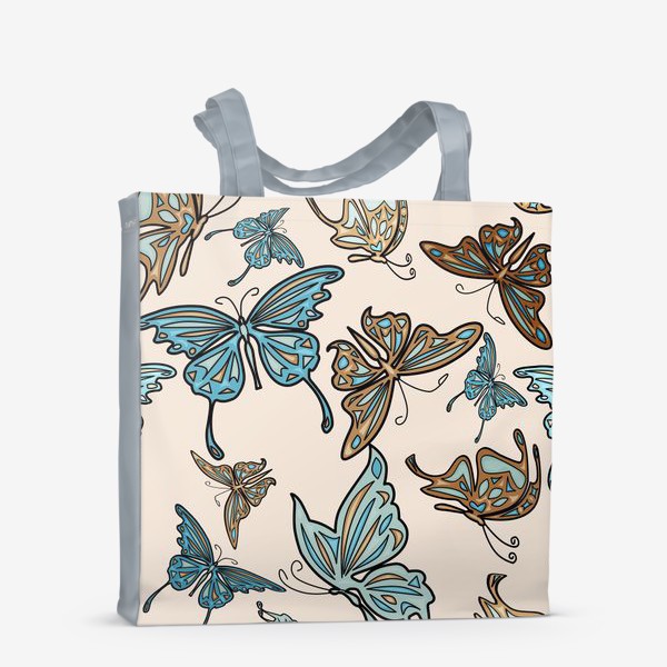 Сумка-шоппер «Бабочки на бежевом фоне, паттерн»