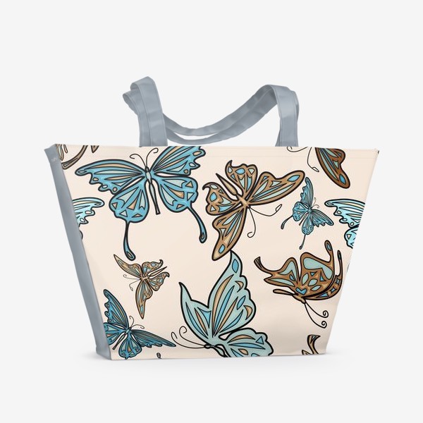 Пляжная сумка &laquo;Бабочки на бежевом фоне, паттерн&raquo;