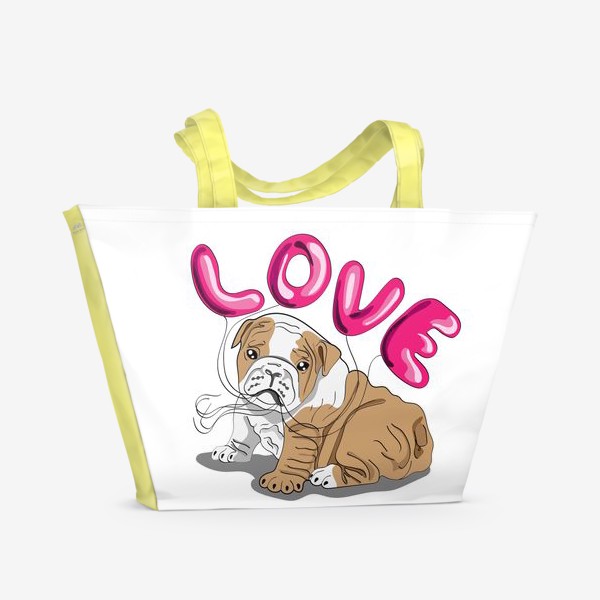 Пляжная сумка «Сладкая любовь. Щенок бульдога с воздушными шариками»