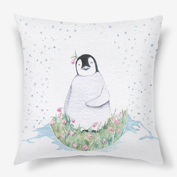 Подушка «Пингвин в яйце из цветов »