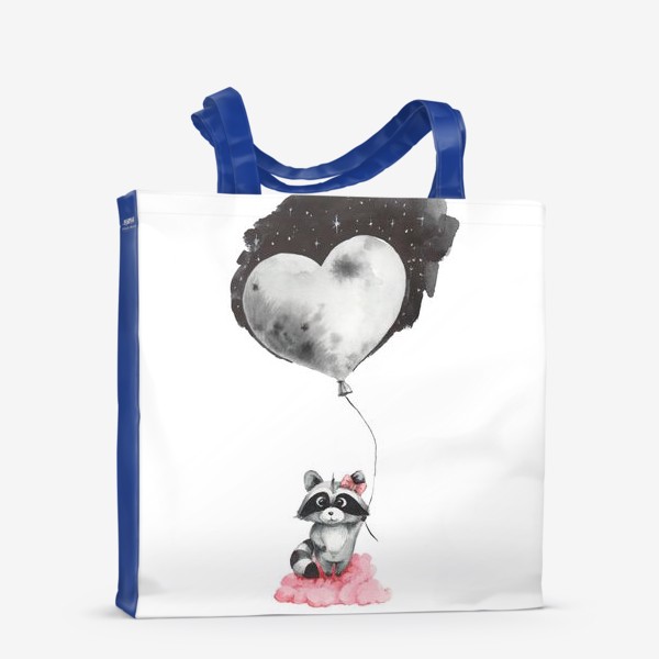 Сумка-шоппер «Енот-девочка с воздушным шаром-луной»