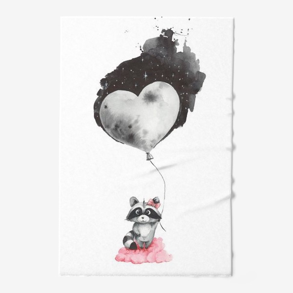 Полотенце «Енот-девочка с воздушным шаром-луной»