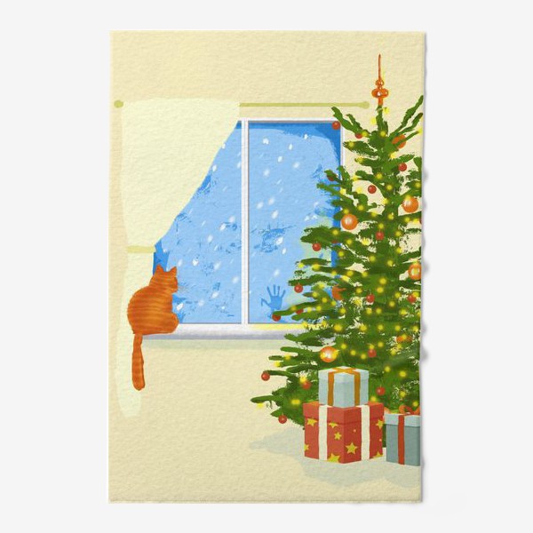 Полотенце «Новогодний кот на подоконнике»