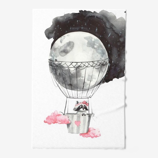 Полотенце «Енот-девочка на воздушном шаре-луне»