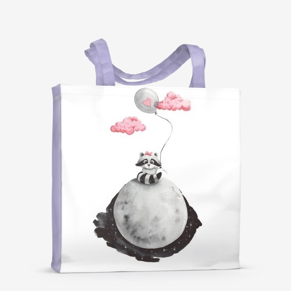 Сумка-шоппер «Енот-девочка на луне с воздушным шаром»