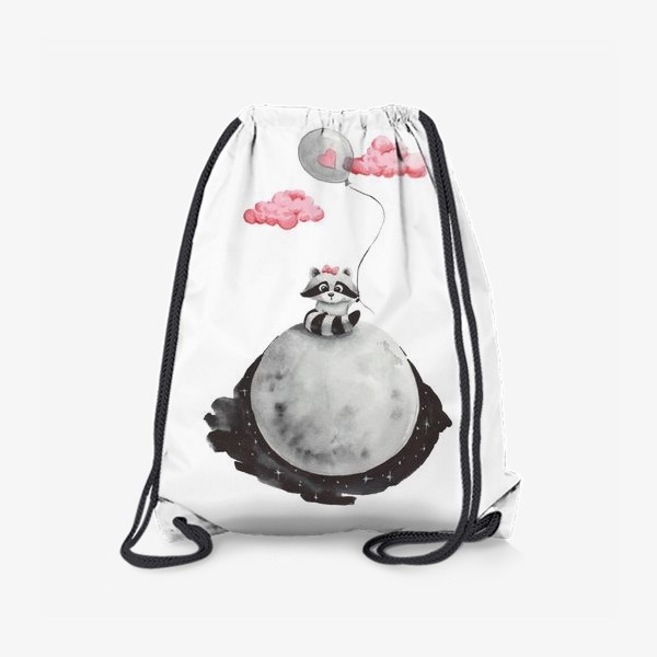 Рюкзак «Енот-девочка на луне с воздушным шаром»