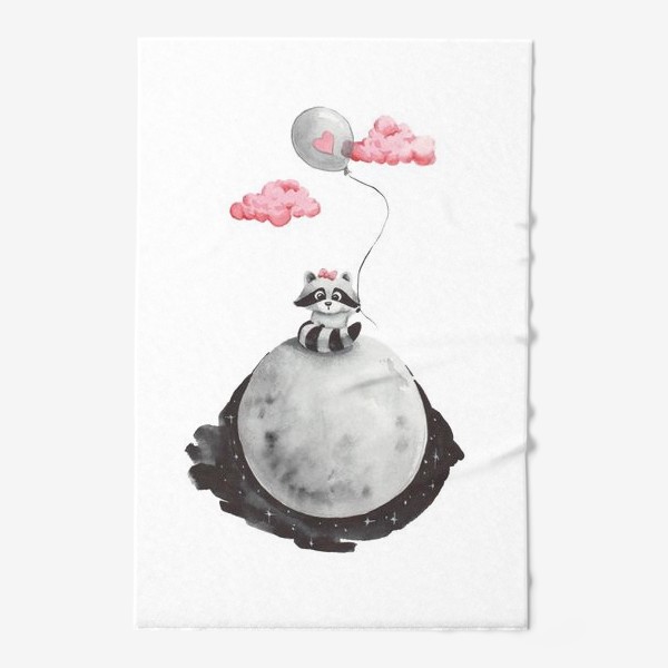 Полотенце &laquo;Енот-девочка на луне с воздушным шаром&raquo;