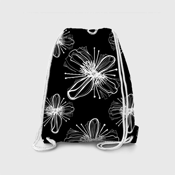 Рюкзак «Hand drawn white flowers on black»