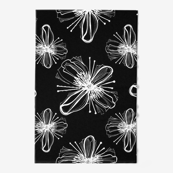 Полотенце «Hand drawn white flowers on black»