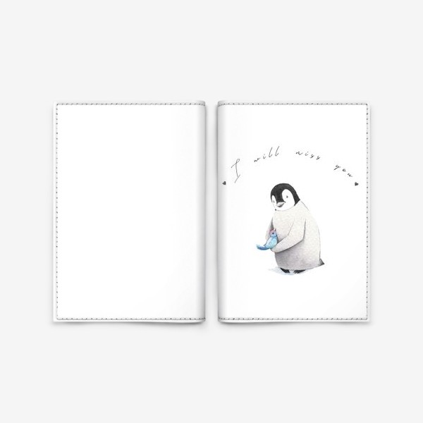 Обложка для паспорта &laquo;Пингвин с птичкой I miss you&raquo;