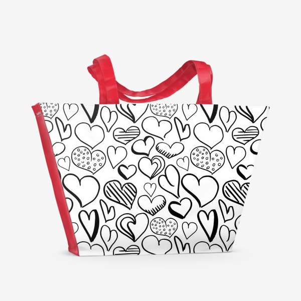 Пляжная сумка «Паттерн сердечки чёрно-белый»
