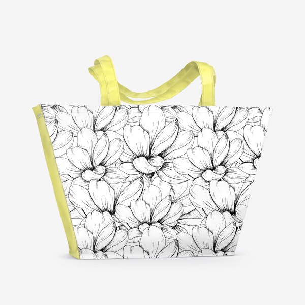 Пляжная сумка «Цветочный паттерн чёрно-белый»