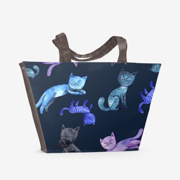 Пляжная сумка «Коты на темно-синем фоне»