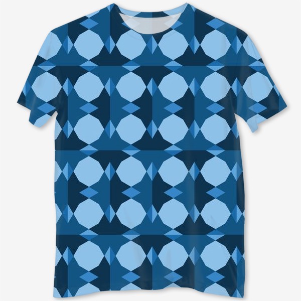 Футболка с полной запечаткой «орнамент синий граненые круги»
