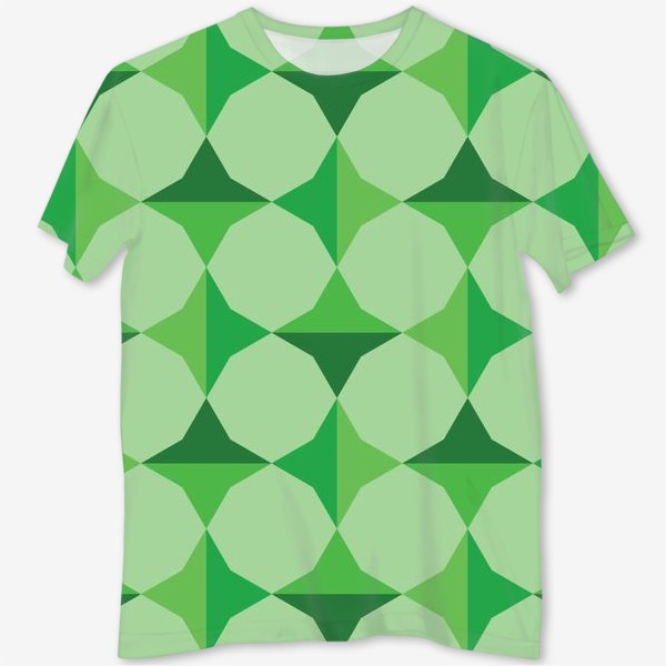 Футболка с полной запечаткой «зеленый орнамент с четырехконечными звездами»