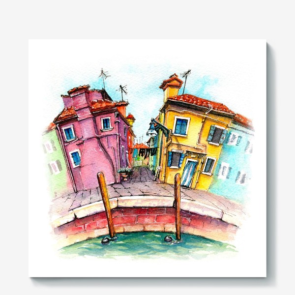 Холст «Watercolor Burano, Venice, Italy»