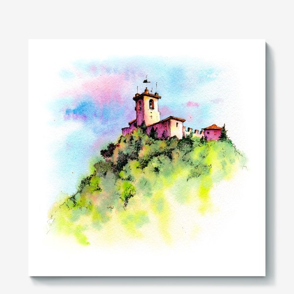 Холст «Watercolor San Marino, Guaita first tower»