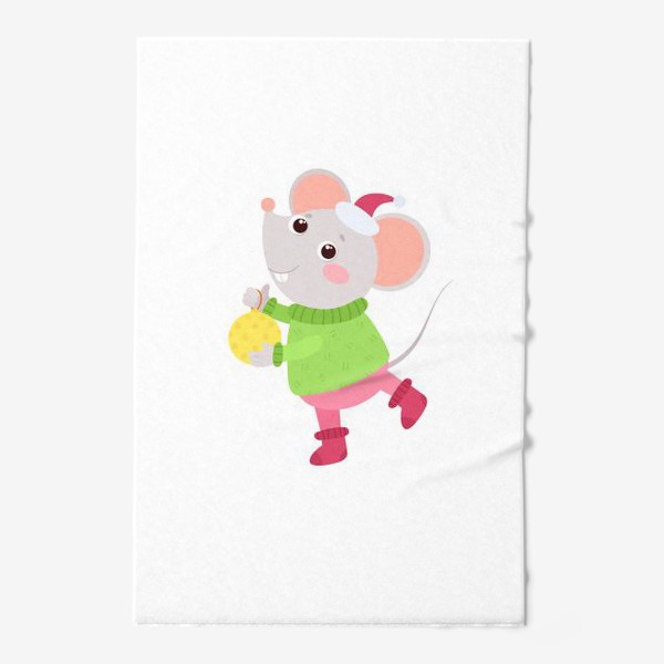 Полотенце «Мышонок с ёлочной игрушкой. Милая новогодняя иллюстрация.»