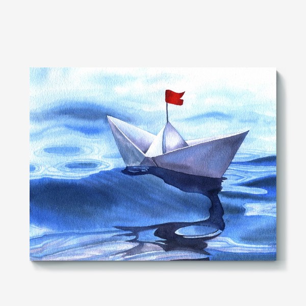 Холст «Бумажный кораблик с красным флагом»