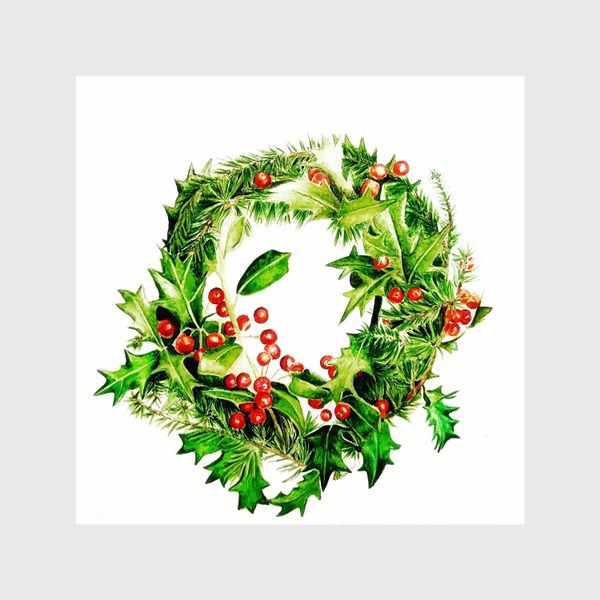 Шторы «Рождественский венок с ветками ели и остролиста»
