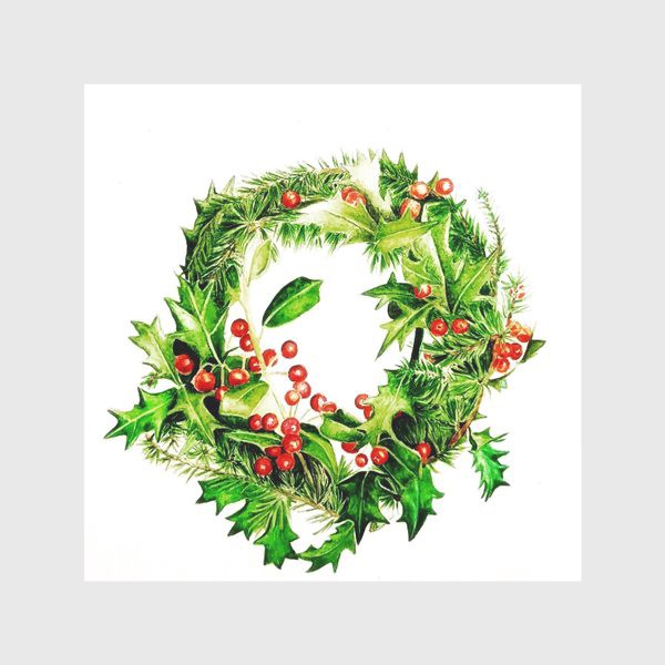 Скатерть «Рождественский венок с ветками ели и остролиста»