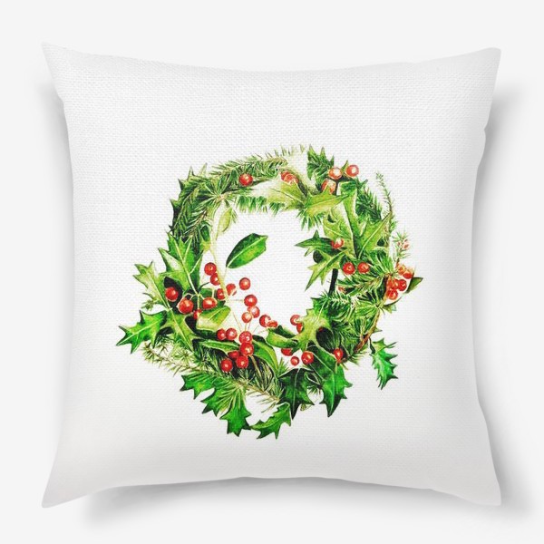 Подушка «Рождественский венок с ветками ели и остролиста»