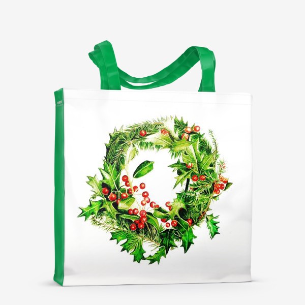 Сумка-шоппер «Рождественский венок с ветками ели и остролиста»