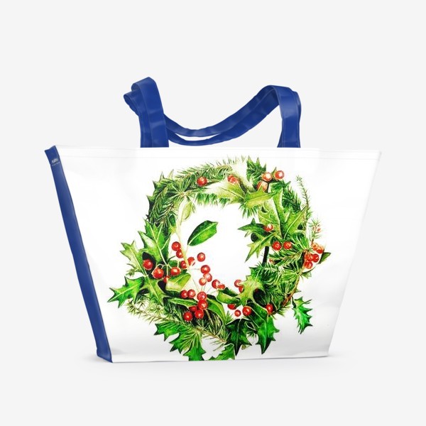 Пляжная сумка «Рождественский венок с ветками ели и остролиста»