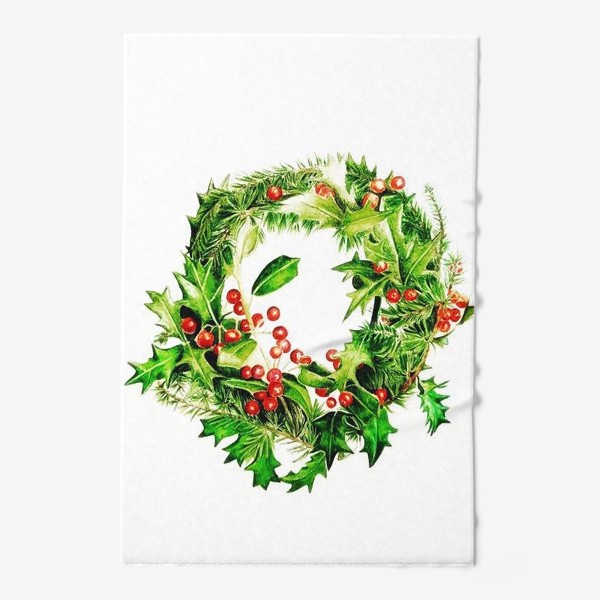 Полотенце «Рождественский венок с ветками ели и остролиста»