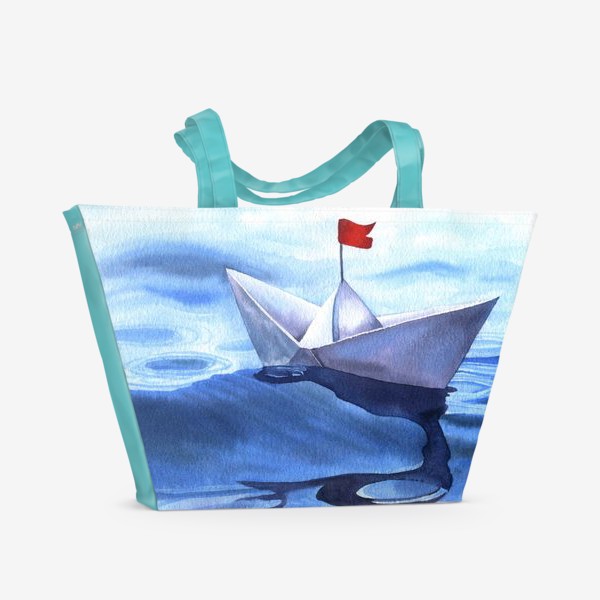 Пляжная сумка «Бумажный кораблик с красным флагом»