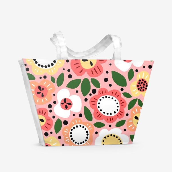 Пляжная сумка «Паттерн с цветами в скандинавском стиле»