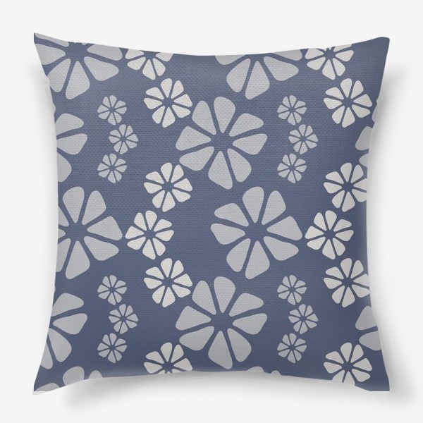 Подушка «Кубические цветы на синем фоне»