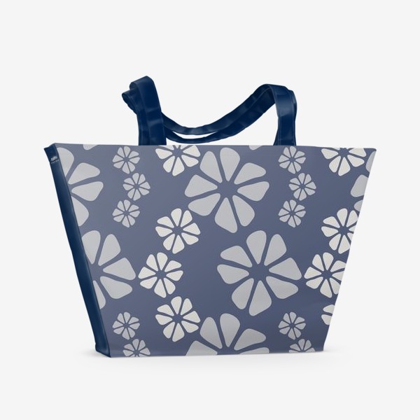 Пляжная сумка «Кубические цветы на синем фоне»