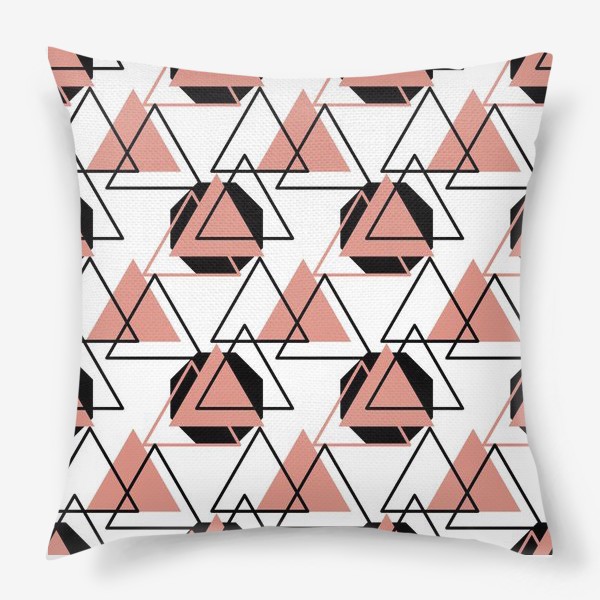 Подушка «Геометрия, Розовые и черные треугольники»