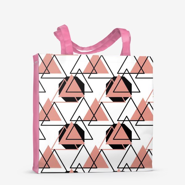 Сумка-шоппер «Геометрия, Розовые и черные треугольники»