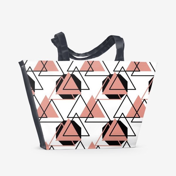 Пляжная сумка «Геометрия, Розовые и черные треугольники»