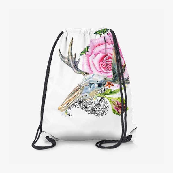 Рюкзак «Череп оленя в цветах и бабочках»