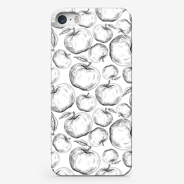 Чехол iPhone «Чёрно-белый паттерн яблоки»