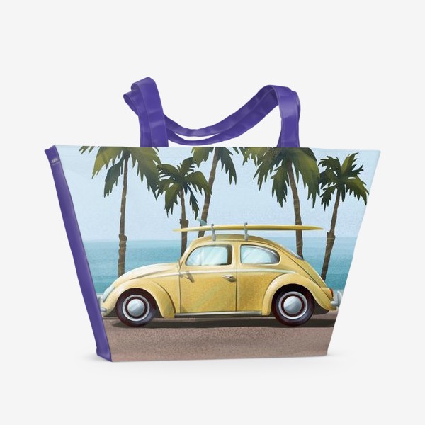 Пляжная сумка &laquo;Желтый ретро автомобиль на фоне моря&raquo;