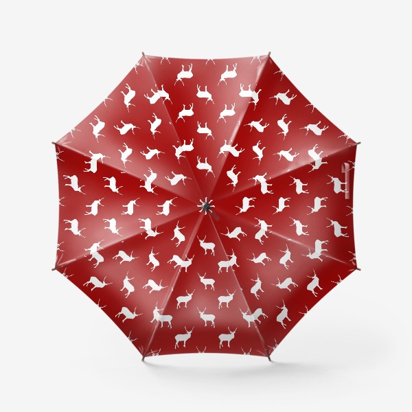 Зонт «Рождественский паттерн. Белый силуэт оленя на красном фоне.»