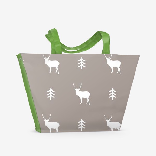Пляжная сумка «Уютный паттерн с оленем и ёлочкой»