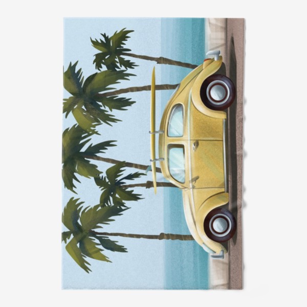 Полотенце «Желтый ретро автомобиль на фоне моря»