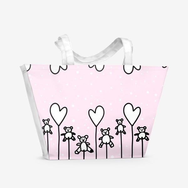 Пляжная сумка «Милые мишки и сердечки в снегу»
