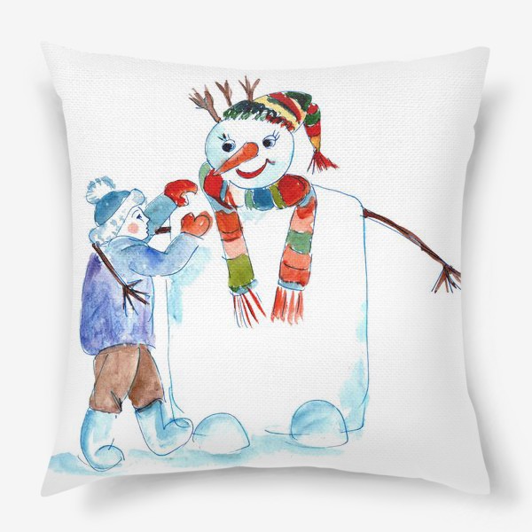 Подушка «Мальчик и снеговик»