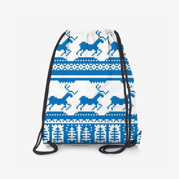 Рюкзак «имитация вязаного орнамента новогодний санта и олени»