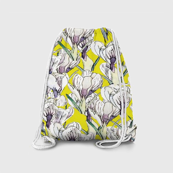 Рюкзак «Орнамент из цветов крокусов на желтом фоне»