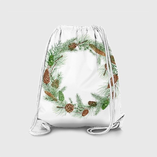 Рюкзак «новогодная акварельная  иллюстрация, гирлянда с еловыми ветками и шищками»