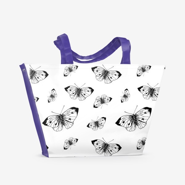 Пляжная сумка «Паттерн бабочки чёрнобелый»